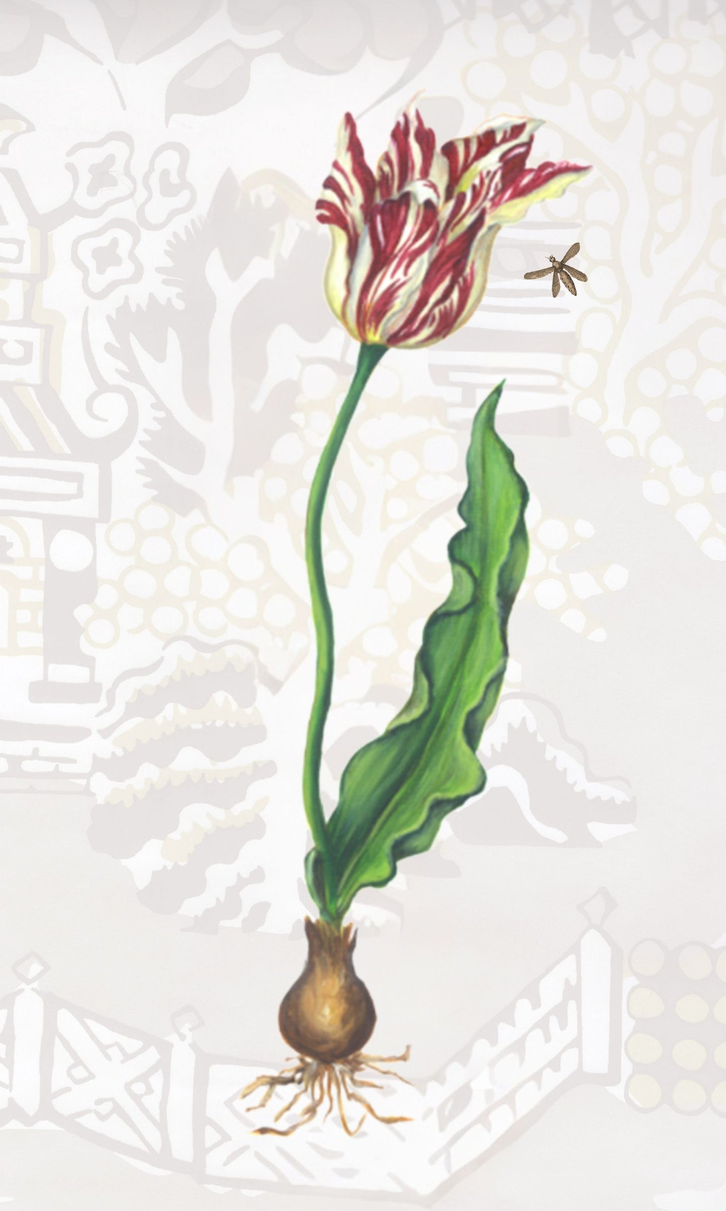 Parrot Tulip with Bee Canvas Wall Hanging