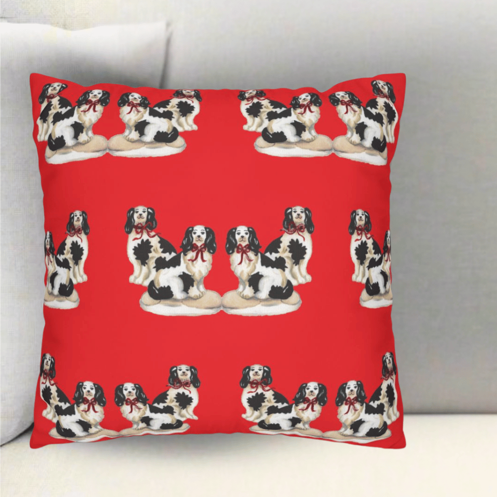 Holiday Staffordshire Dogs Pillow Cover or Throw Pillow