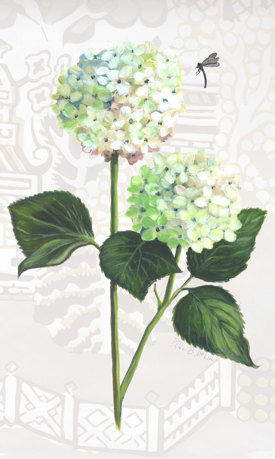 Hydrangea with Dragonfly Canvas Wall Hanging