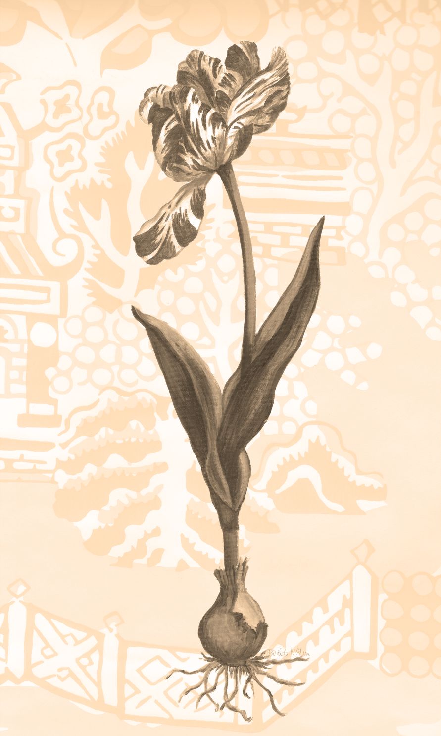 Sepia Parrot Tulip Canvas Wall Hanging