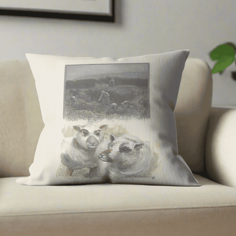 Farmers and Sheep Pillow Cover or Throw Pillow