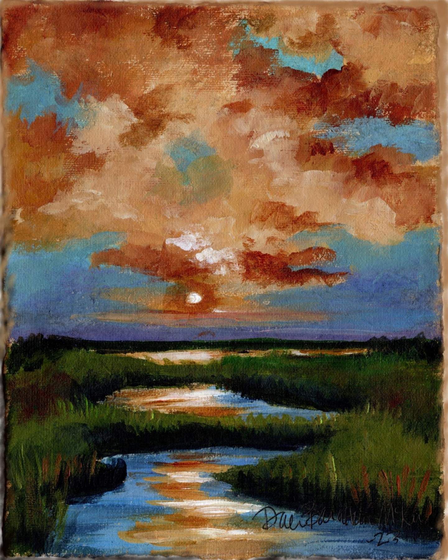 Golden Marsh Sunset Tabletop Art