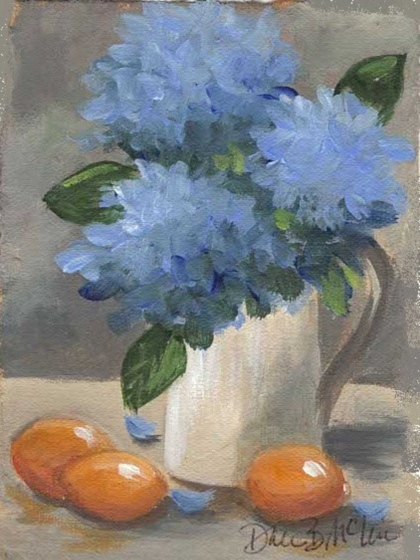 Lemons and Hydrangeas in Ironstone Pottery Tabletop Art