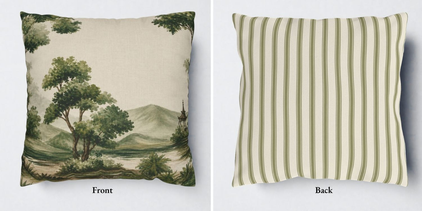 Misty Pagoda Landscape Pillow Cover or Throw Pillow