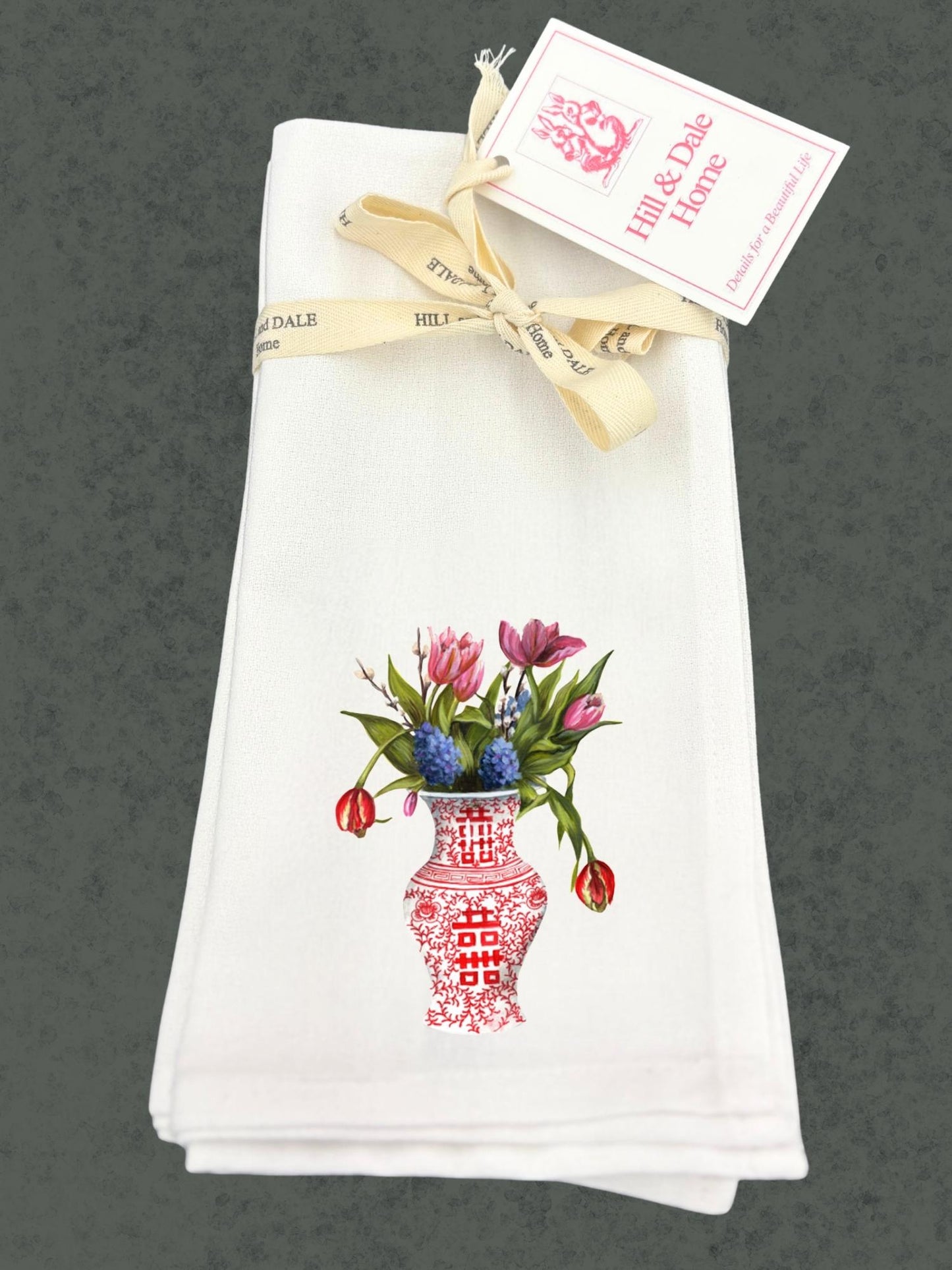 Red Chinoiserie Vase and Flowers | Set of 4 Cloth Napkins