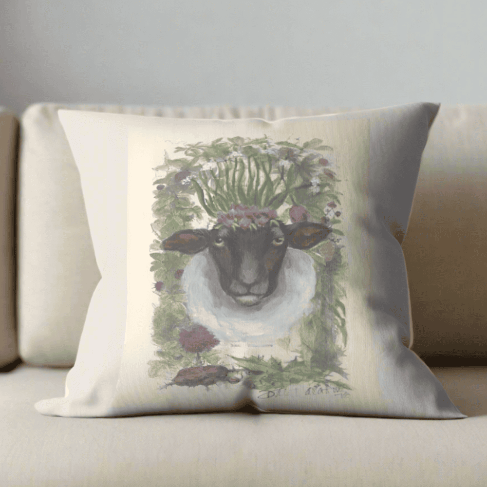 Sheep in the Grass Pillow Cover or Throw Pillow