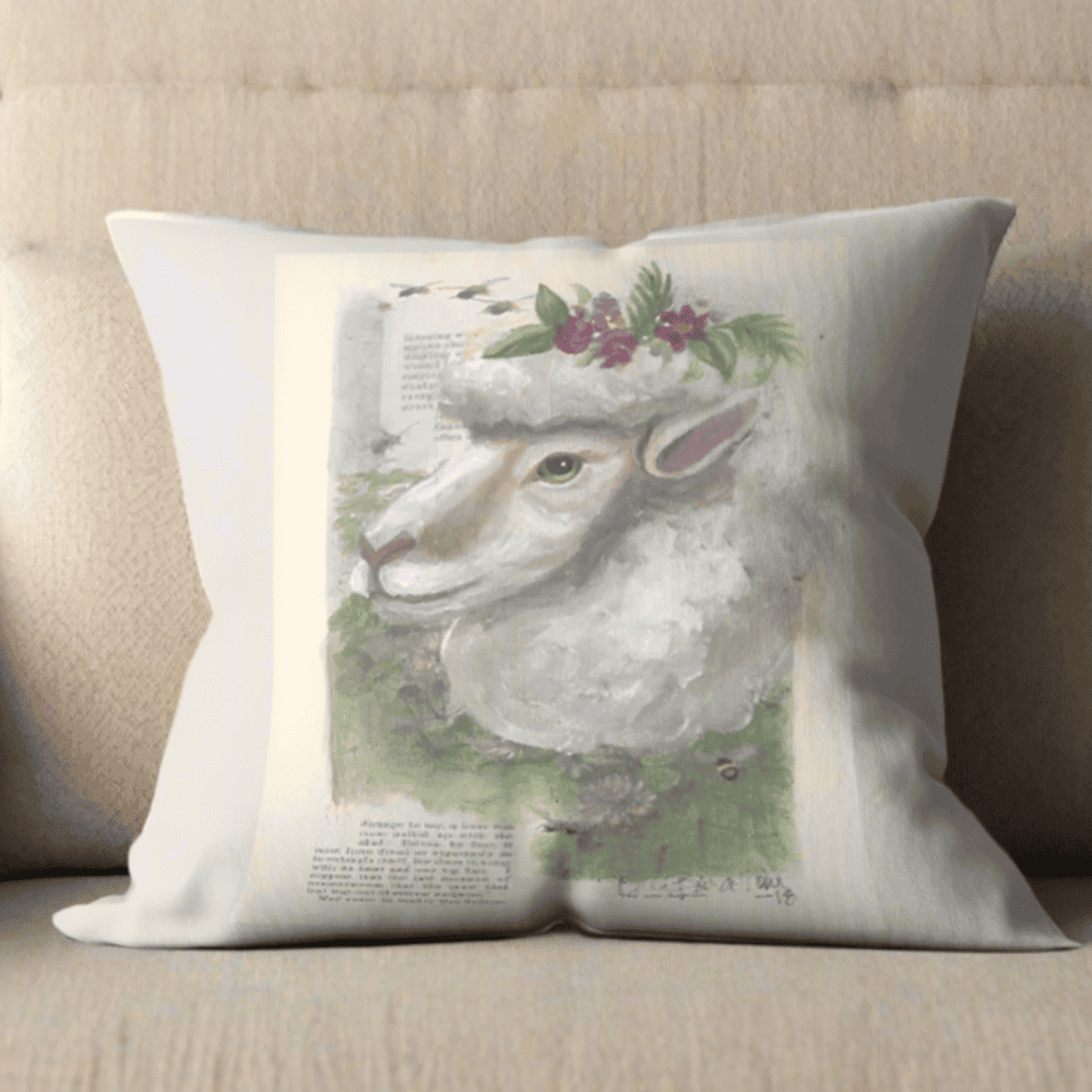 Storybook Sheep Pillow Cover or Throw Pillow