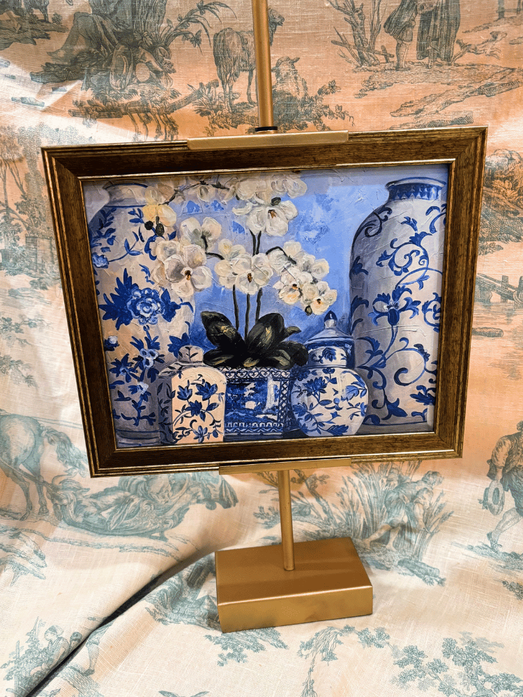 Chinoiserie Vases with White Orchids Tabletop Art