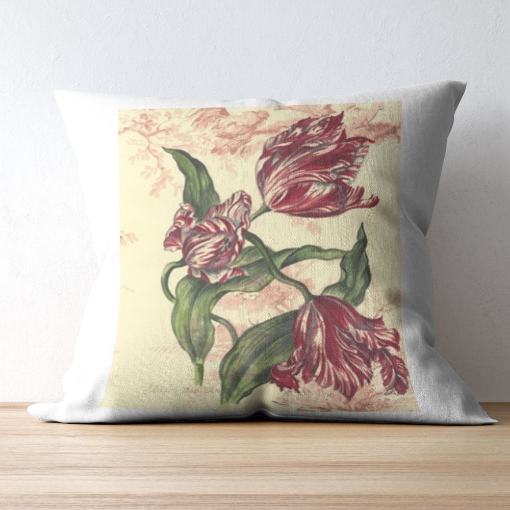 Tulips and Toile Pillow Cover or Throw Pillow