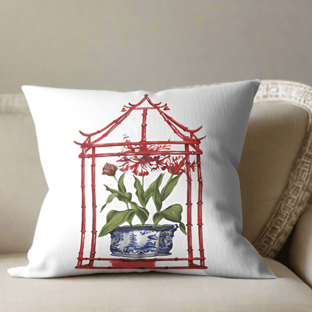 Tulips in Pagoda Pillow Cover or Throw Pillow