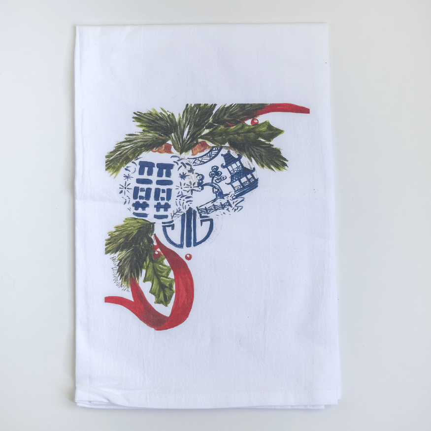 Christmas Chinoiserie Ornaments Tea Towel