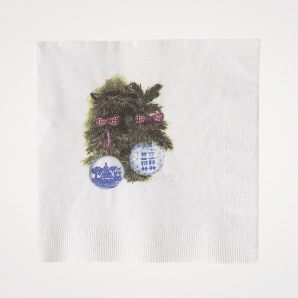Christmas Ornaments and Greenery | Pack of 20 Paper Beverage Napkins or Guest Towels