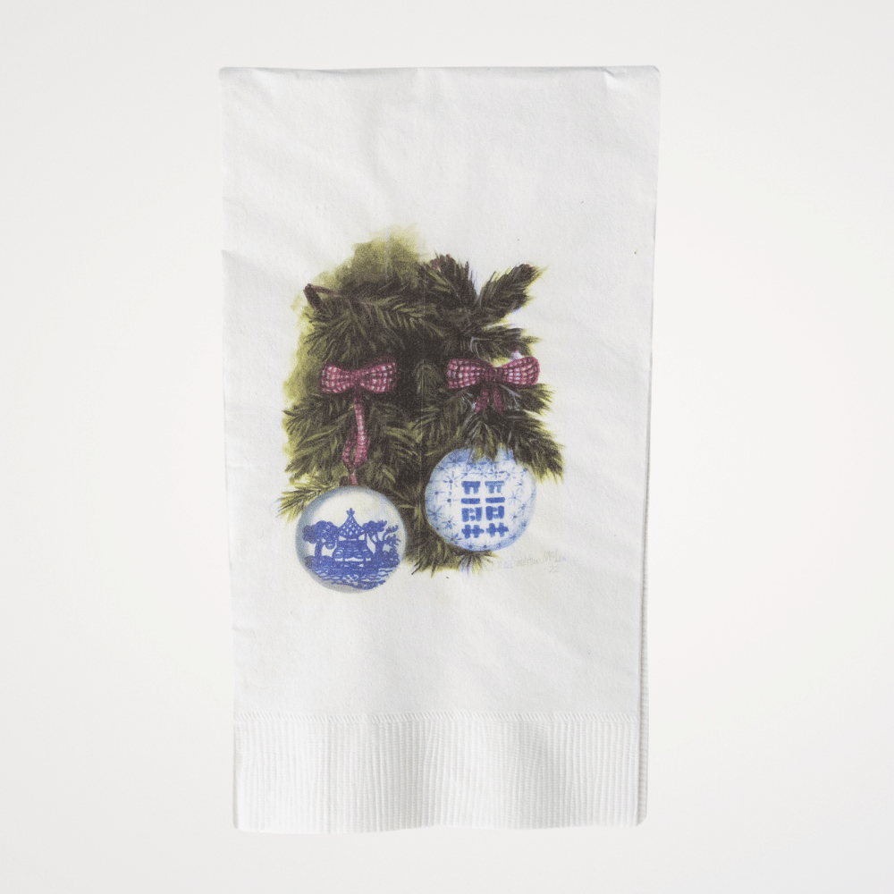 Christmas Ornaments and Greenery | Pack of 20 Paper Beverage Napkins or Guest Towels