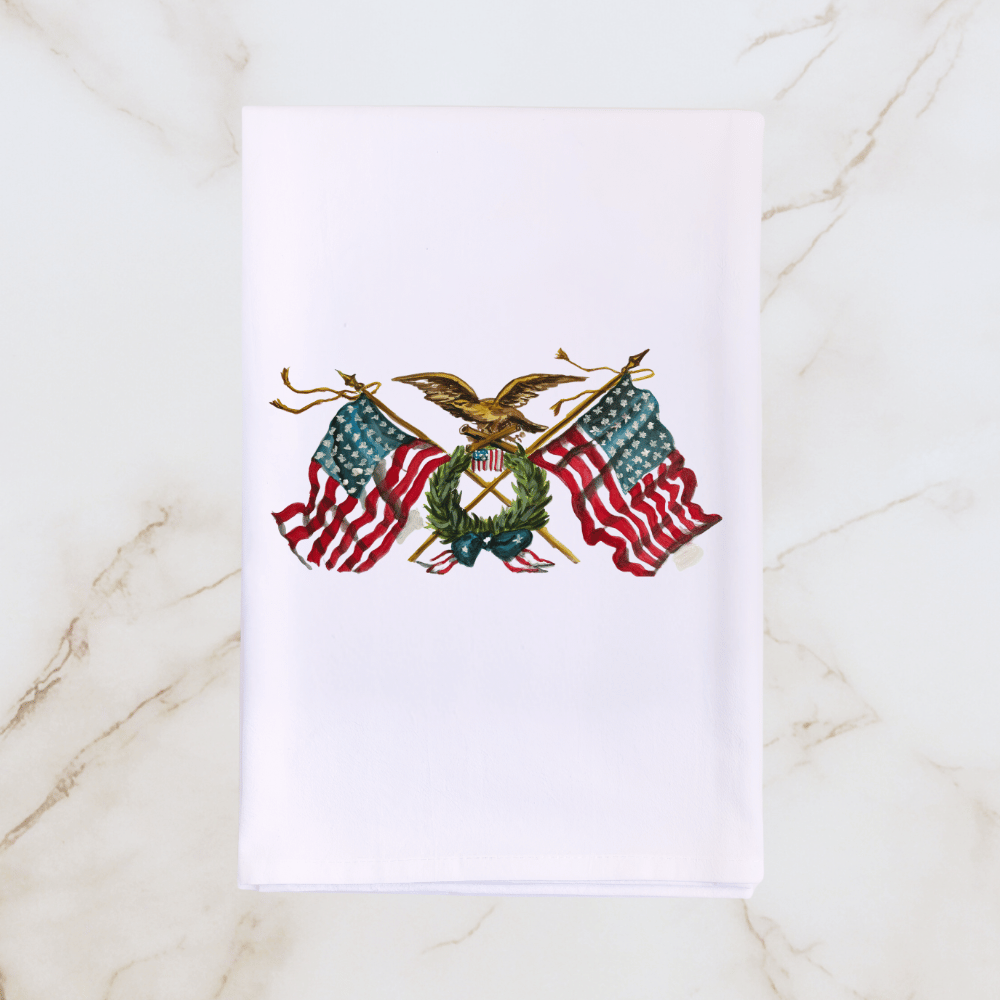 American Flags and Eagle Tea Towel