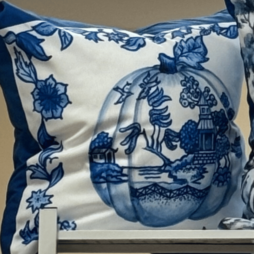 Blue Chinoiserie Pumpkin Pillow Cover or Throw Pillow