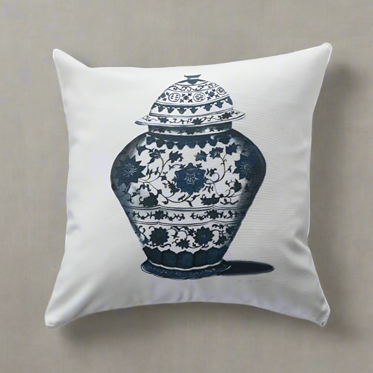 Chinoiserie Blue Floral Vase Pillow Cover or Throw Pillow