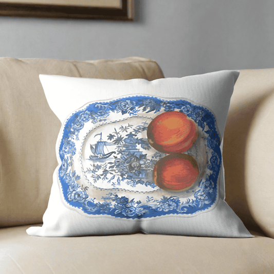 Chinoiserie Platter with Peaches Pillow Cover or Throw Pillow