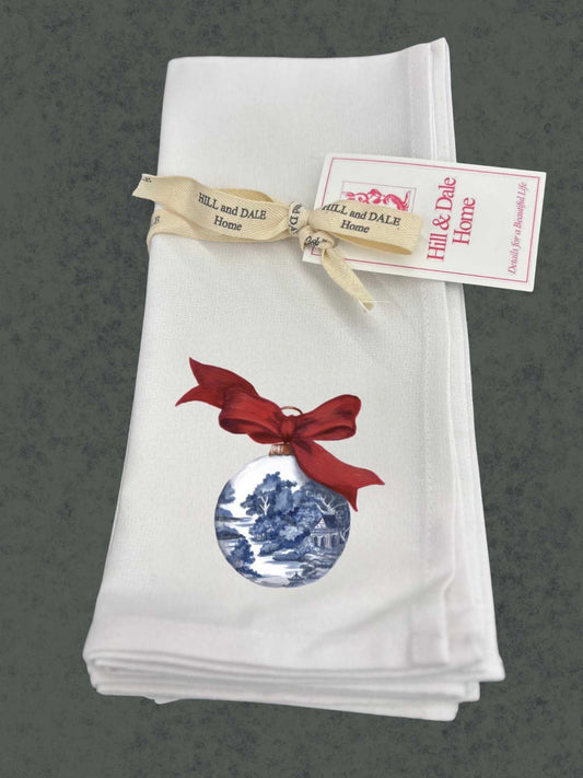 Christmas Chinoiserie Ornament and Bow  | Set of 4 Cloth Napkins