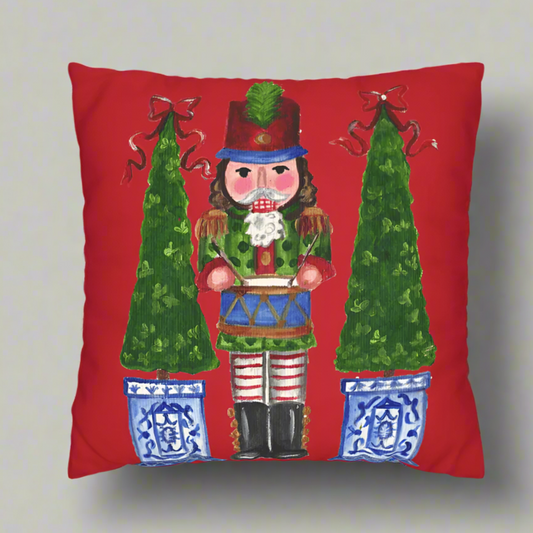 Nutcracker Pillow Cover or Throw Pillow with Red Background