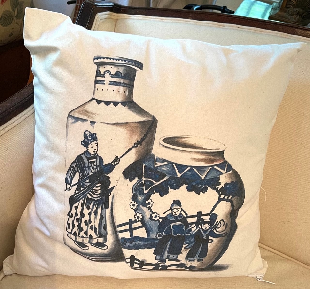 Vintage Chinoiserie Vases Pillow Cover or Throw Pillow