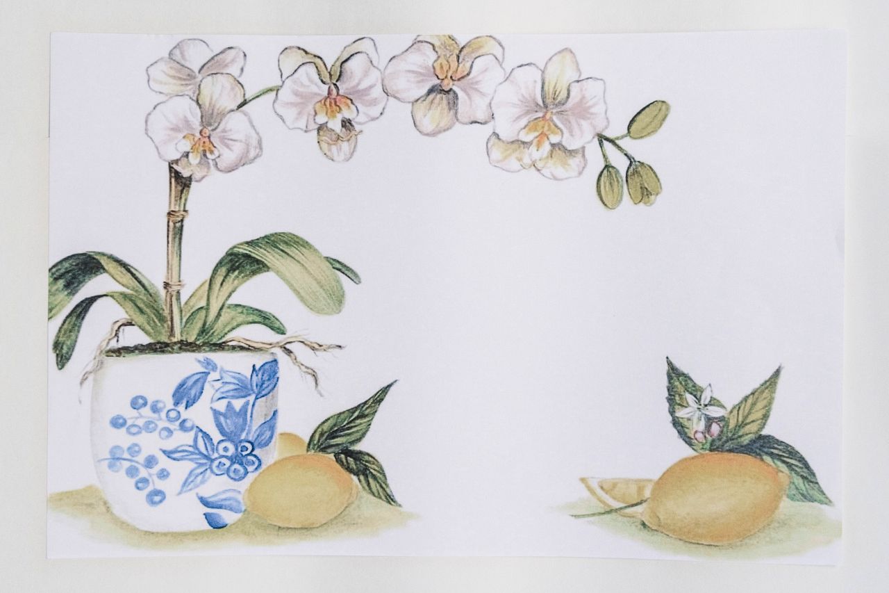 Orchid and Lemons | Set of 20 Paper Placemats