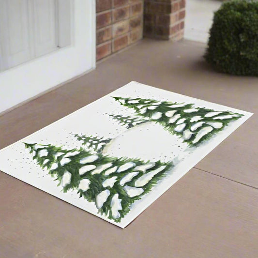 Snowy Evergreen Trees Rug