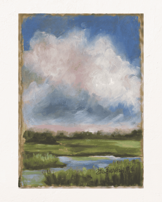 Marsh with Pink Clouds Art Print