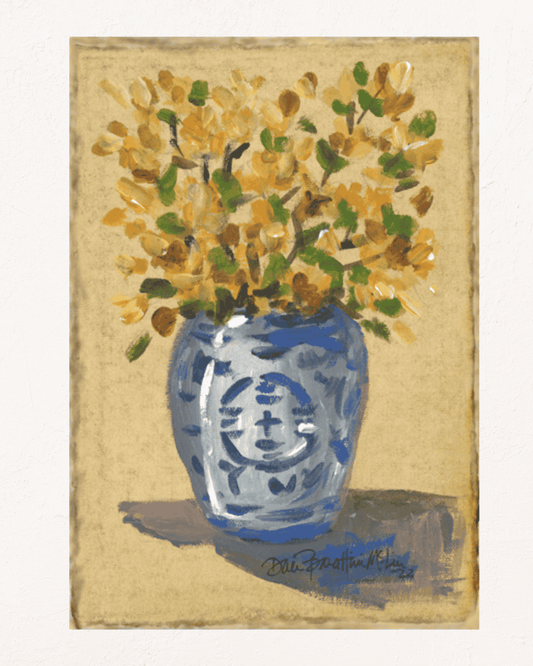 Chinoiserie Vase with Yellow Forsythia Art Print