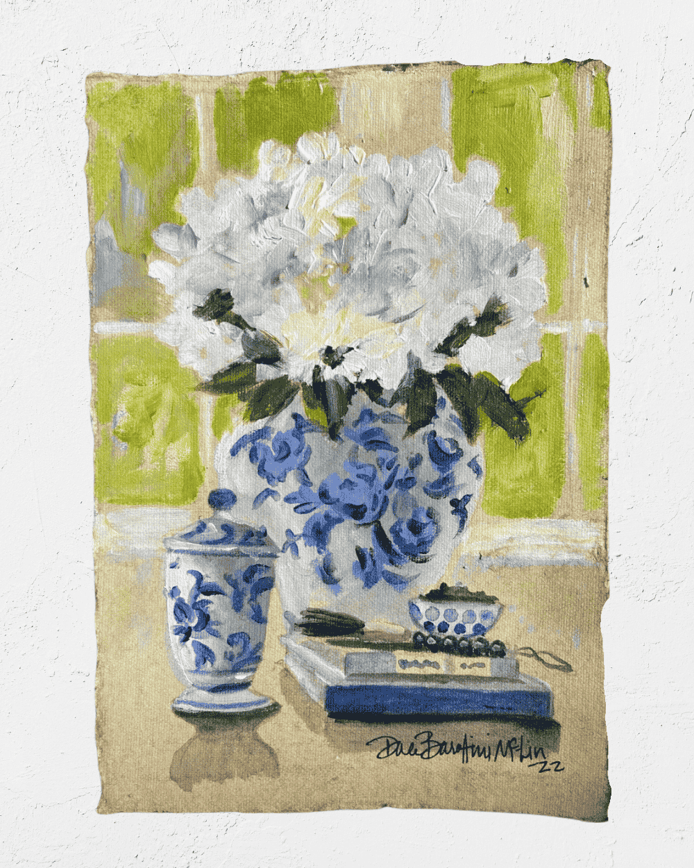 Chinoiserie Vase with White Hydrangeas Art Print