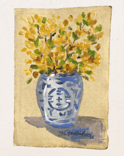 Chinoiserie Vase with Yellow Forsythia Art Print