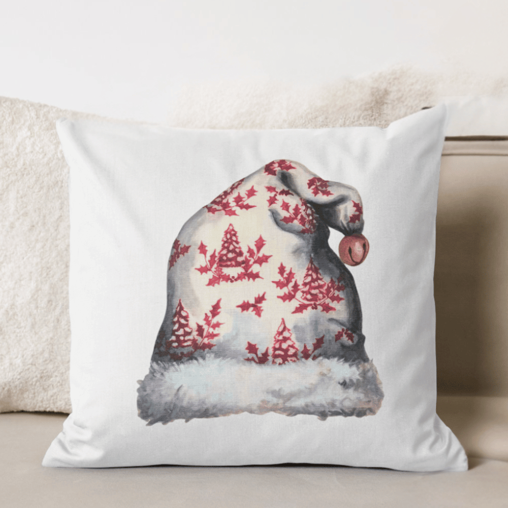 Santa Hat Pillow Cover or Throw Pillow | Red, Green or White Background