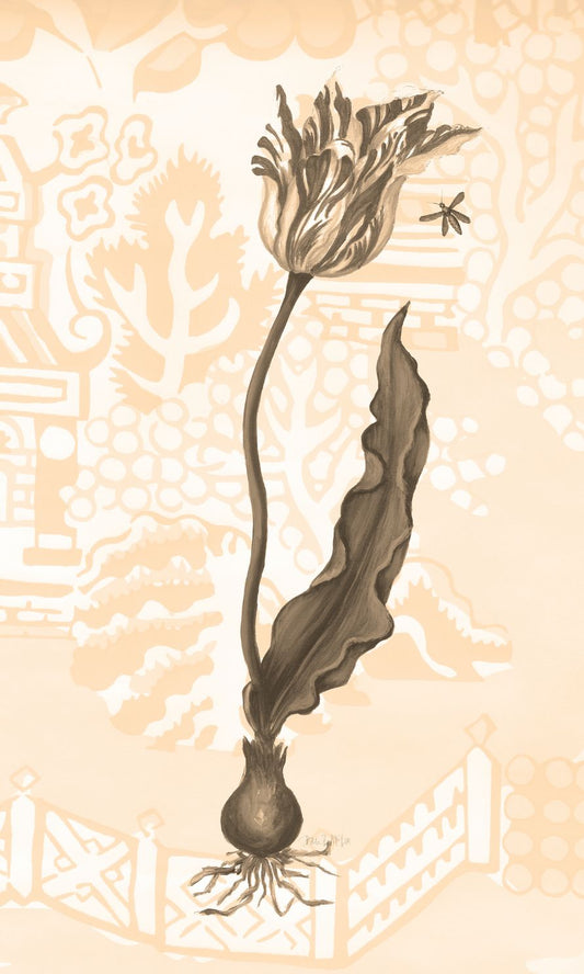 Sepia Parrot Tulip with Bee Canvas Wall Hanging