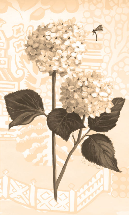 Sepia Hydrangea with Dragonfly Canvas Wall Hanging