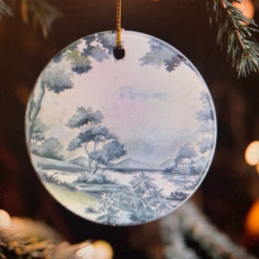 Temple View Toile Christmas Ornament