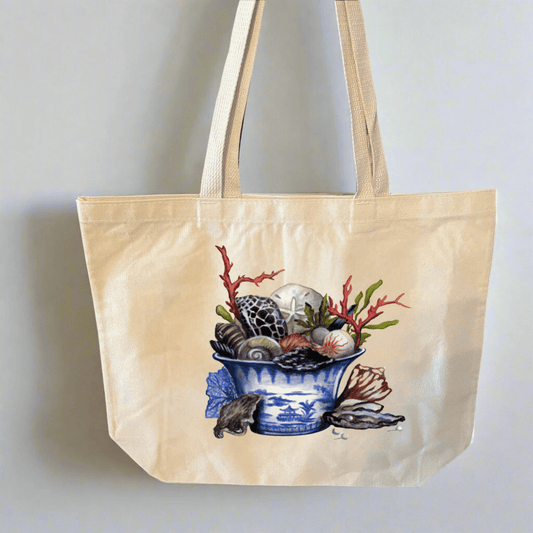 Chinoiserie Pail and Seashells Tote