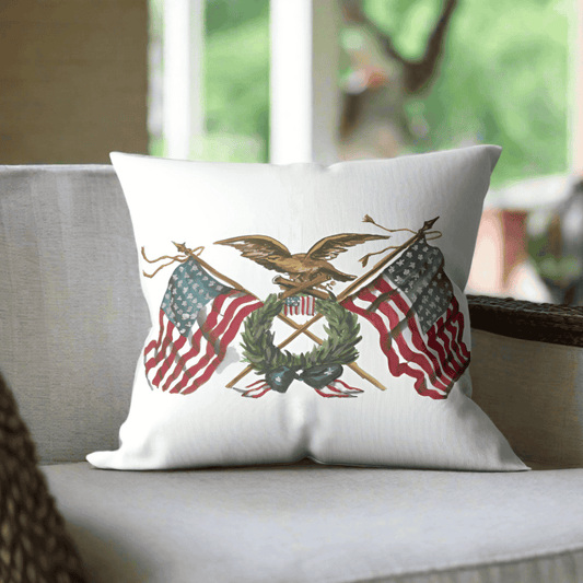 American Flags and Eagle Pillow Cover or Throw Pillow