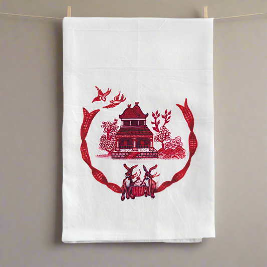 Chinoiserie House and Bunnies Tea Towel