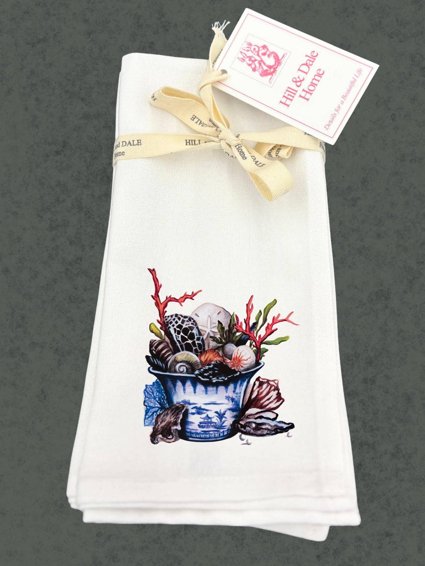 Chinoiserie Pail and Seashells | Set of 4 Cloth Napkins