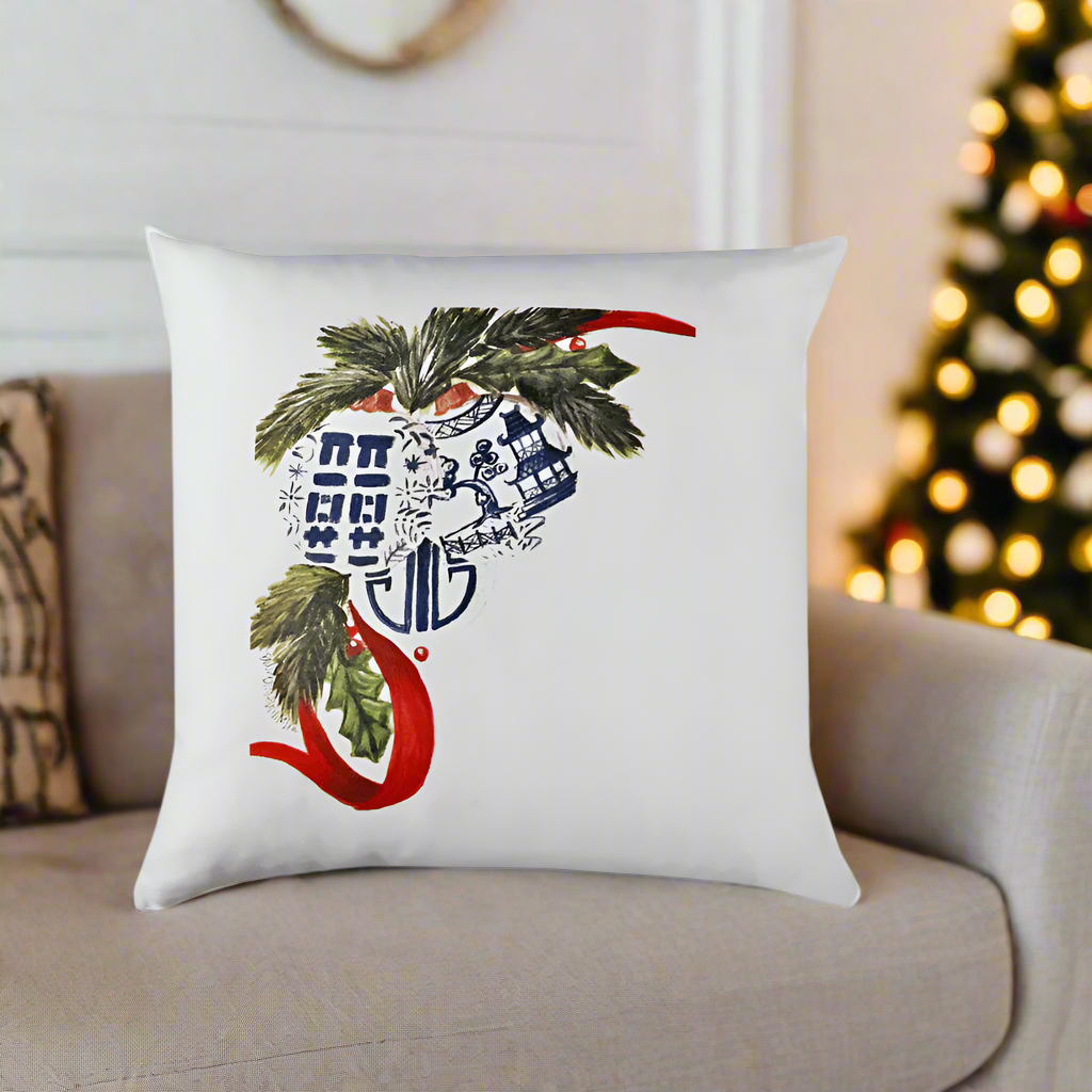 Christmas Chinoiserie Ornaments Pillow Cover or Throw Pillow