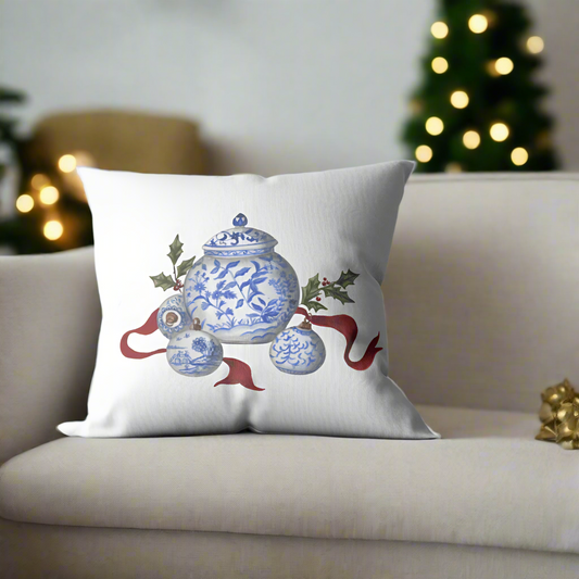 Christmas Chinoiserie Ornaments and Jar Pillow Cover or Throw Pillow