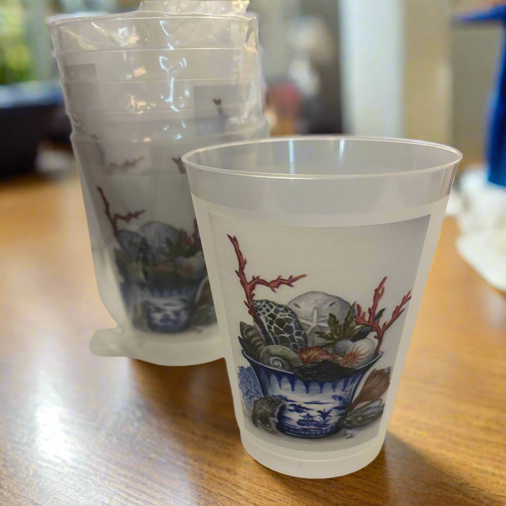 Chinoiserie Pail and Seashells Tumblers | Set of 6