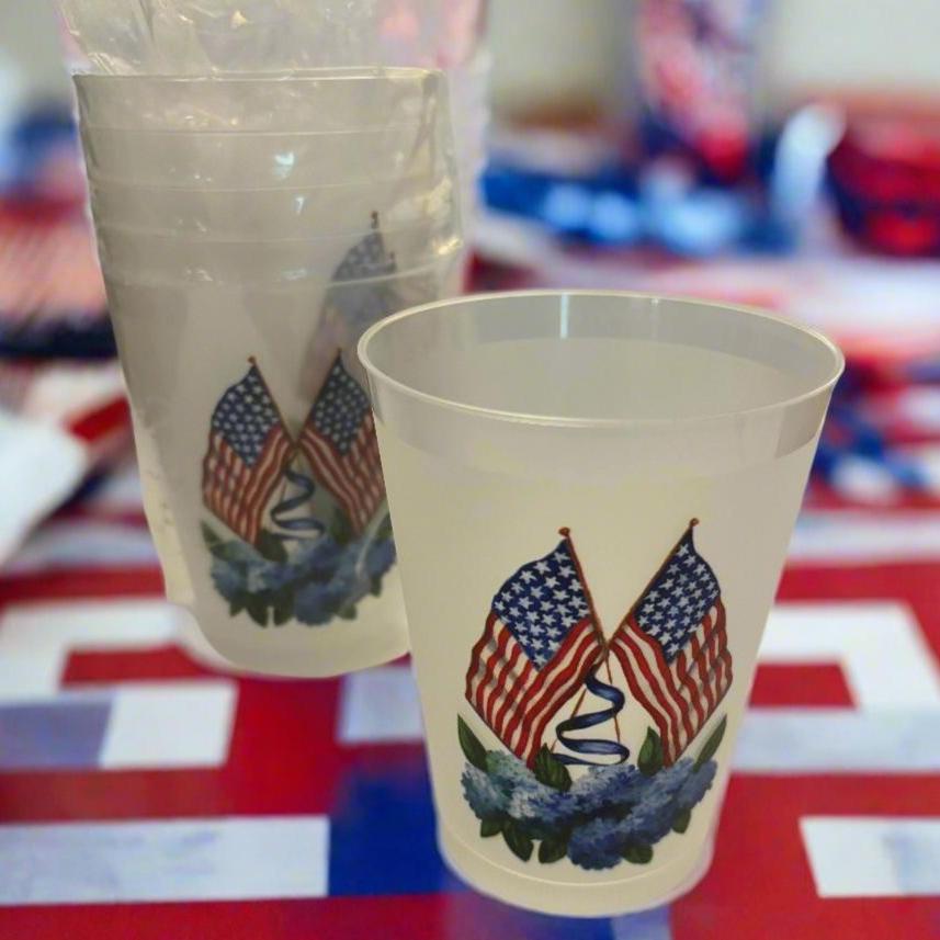 Patriotic Flags with Hydrangea Tumblers | Set of 6