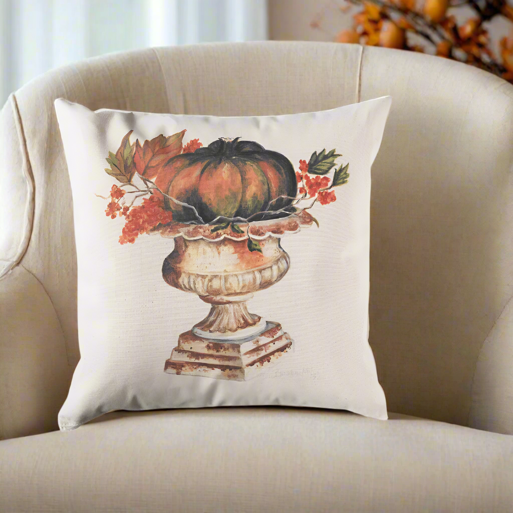 Heirloom Pumpkin in Rustic Urn Pillow Cover or Throw Pillow