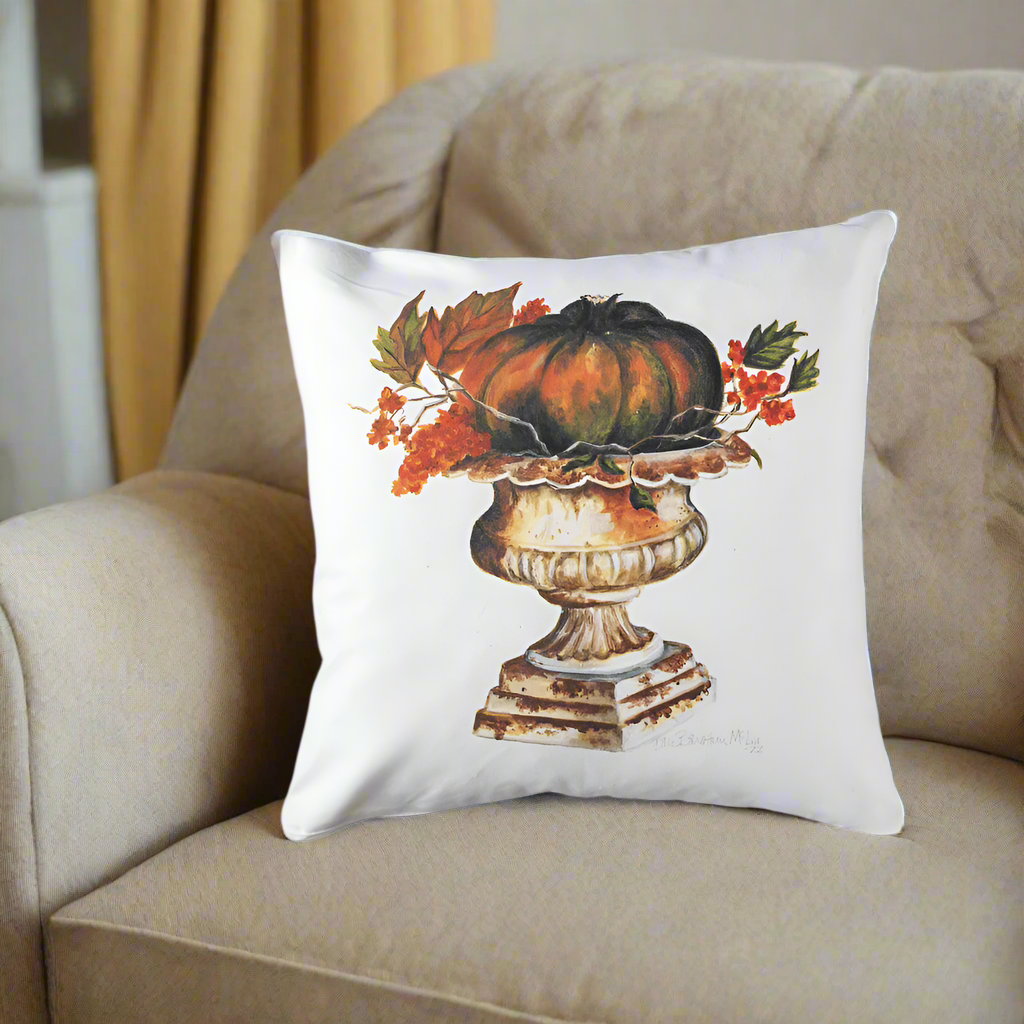 Heirloom Pumpkin in Rustic Urn Pillow Cover or Throw Pillow