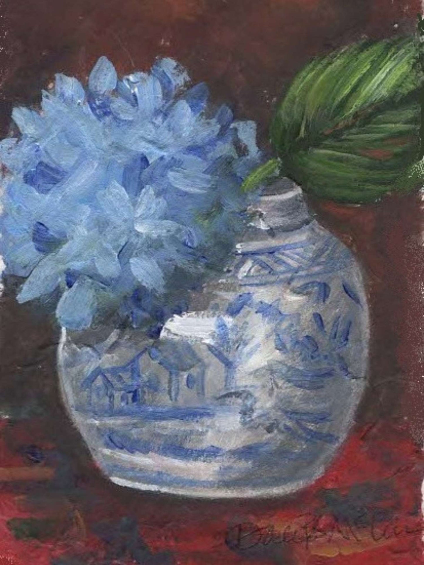 Hydrangea and Oriental Rug Tabletop Art