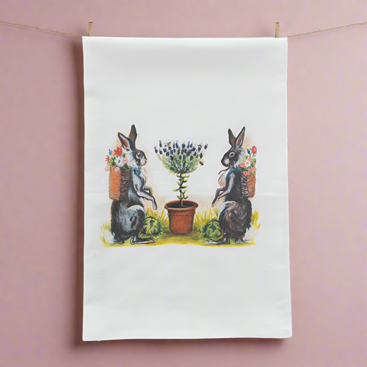 Lavender Garden Rabbits Tea Towel