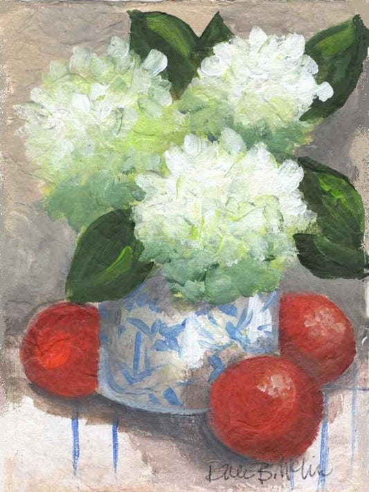 Oranges and White Hydrangeas Tabletop Art