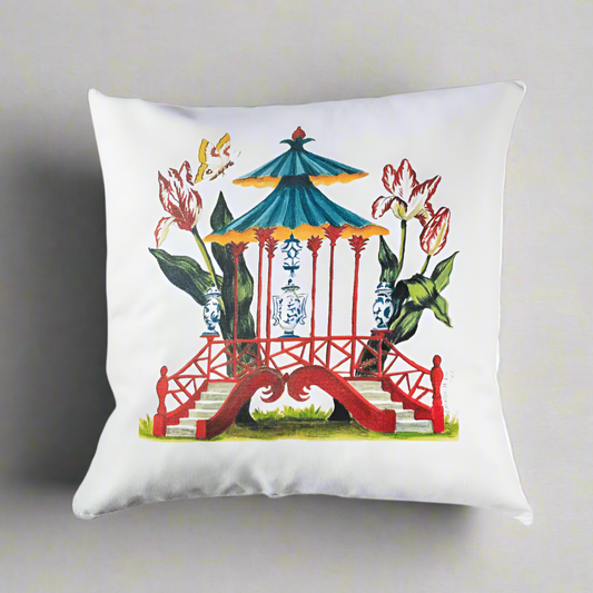 Pagoda with Parrot Tulips Pillow Cover or Throw Pillow