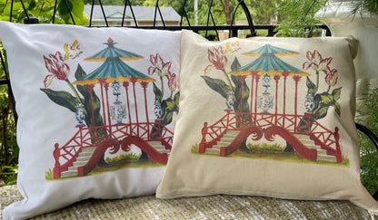 Pagoda with Parrot Tulips Pillow Cover or Throw Pillow