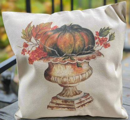 Heirloom Pumpkin in Rustic Urn Pillow Cover or Throw Pillow